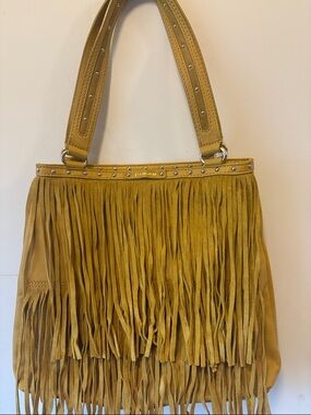 b. makowsky Mustard Yellow Fringe Shoulder Bag